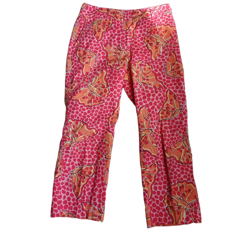 Lilly Pulitzer Womens Pink Multicolor Butterfly Pants Straight Mid Rise Size 4